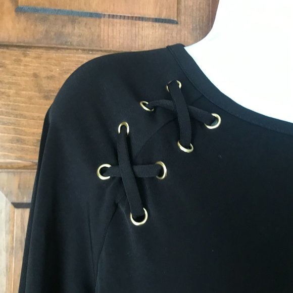 #1 Michael Kors Black Dress w/Shoestring X's on Shoulder Large - Picture 5 of 12